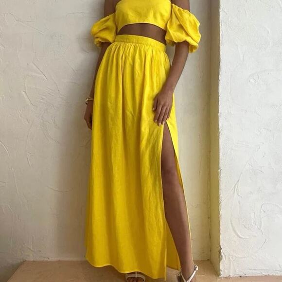 NWT RUMER Delphine Linen Maxi Skirt In Yellow Size XS - Picture 1 of 7